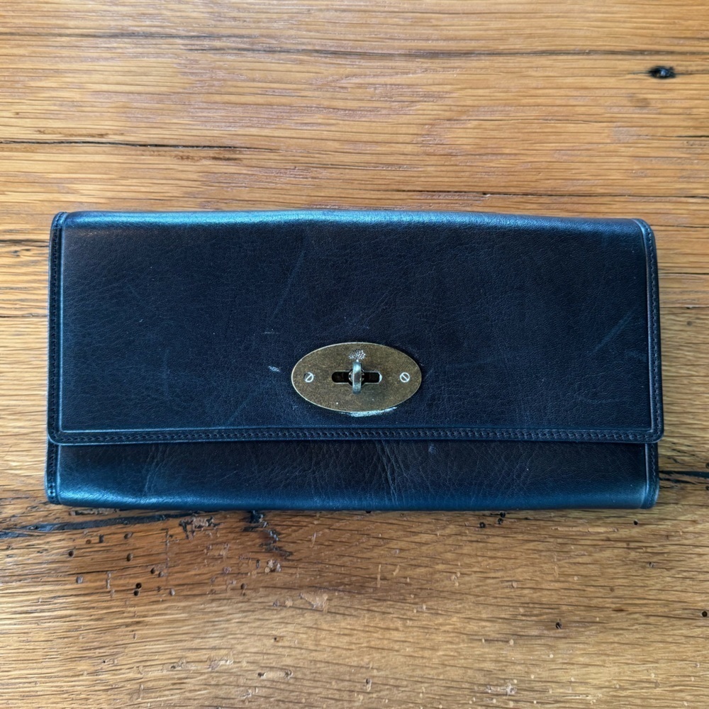 Mulberry Vintage Continental Classic Long Black Leather Wallet Turnlock Purse